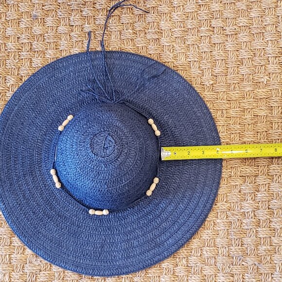 Panama Jack Navy Paper Braid Sun Hat with Beads - Picture 10 of 11